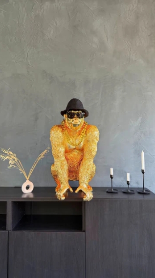 STATUA GORILLA BONGO ORO 75CM