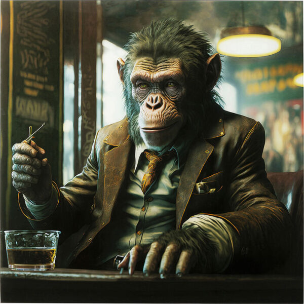 Quadro vetro Drinking Monkey  (100x100 cm)